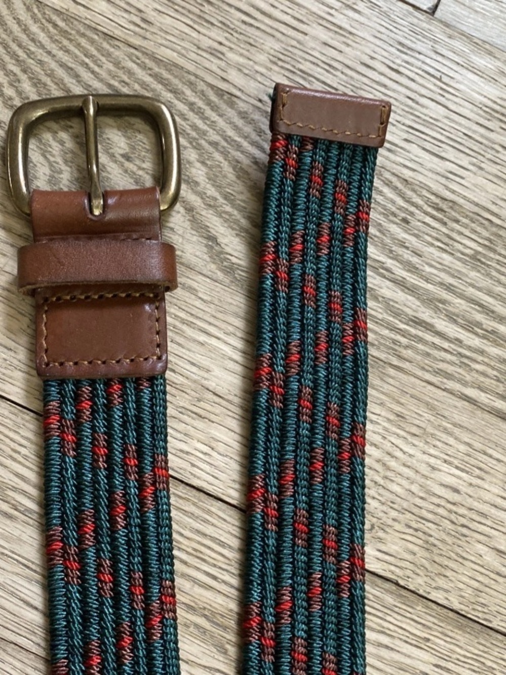 GAP Green Cord Belt Forest Green with Brown Leather Trim - M
